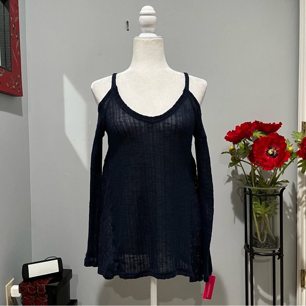 NEW Xhilaration Longline Slub Knit Long Sleeve Cold Shoulder Sweater Tunic Top